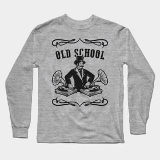 Old School Music - Vintage DJ Spinning Phonograph Records Long Sleeve T-Shirt